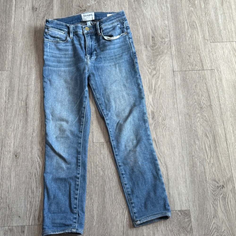 FRAME Le High Skinny Crop Jeans Amal Wash Blue Denim LHSKC801 Womens 27